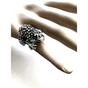 Silver Color FROG RING Size 6 with Blue Sapphire Imitation Stones